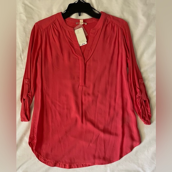 Women’s Pleione Mixed Media Split
Neck Tunic Top Size XXSP Coral Spice - Picture 2 of 3